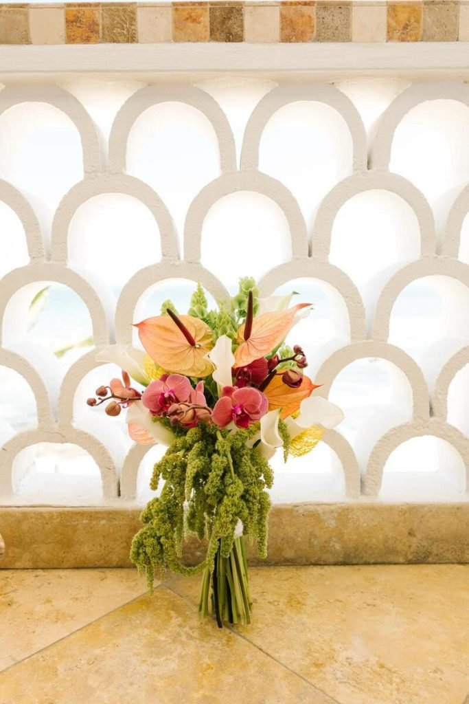 Amaranthus bridal bouquet florals in Los Cabos