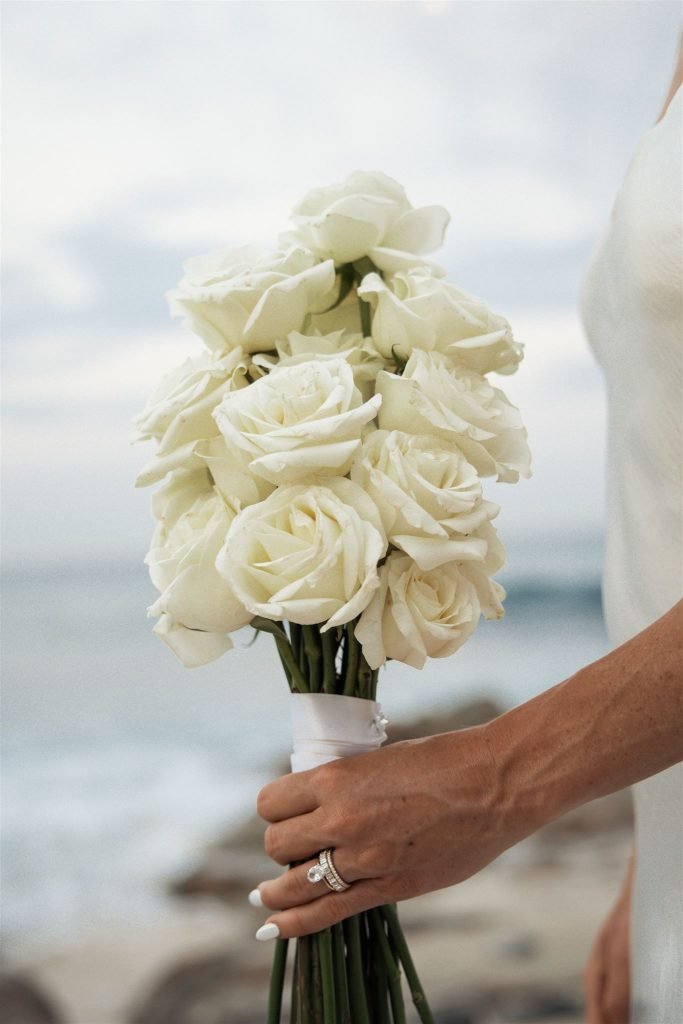 white roses bridal bouquet